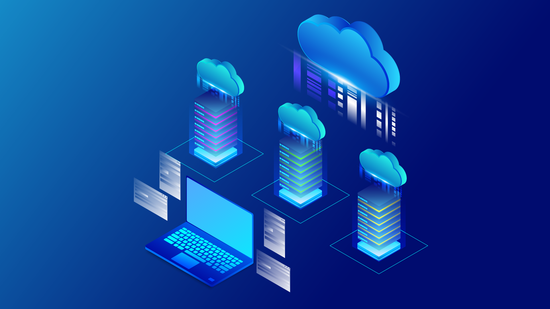 A vector representation of cloud technology and the networking concept illustrates cloud data integration.