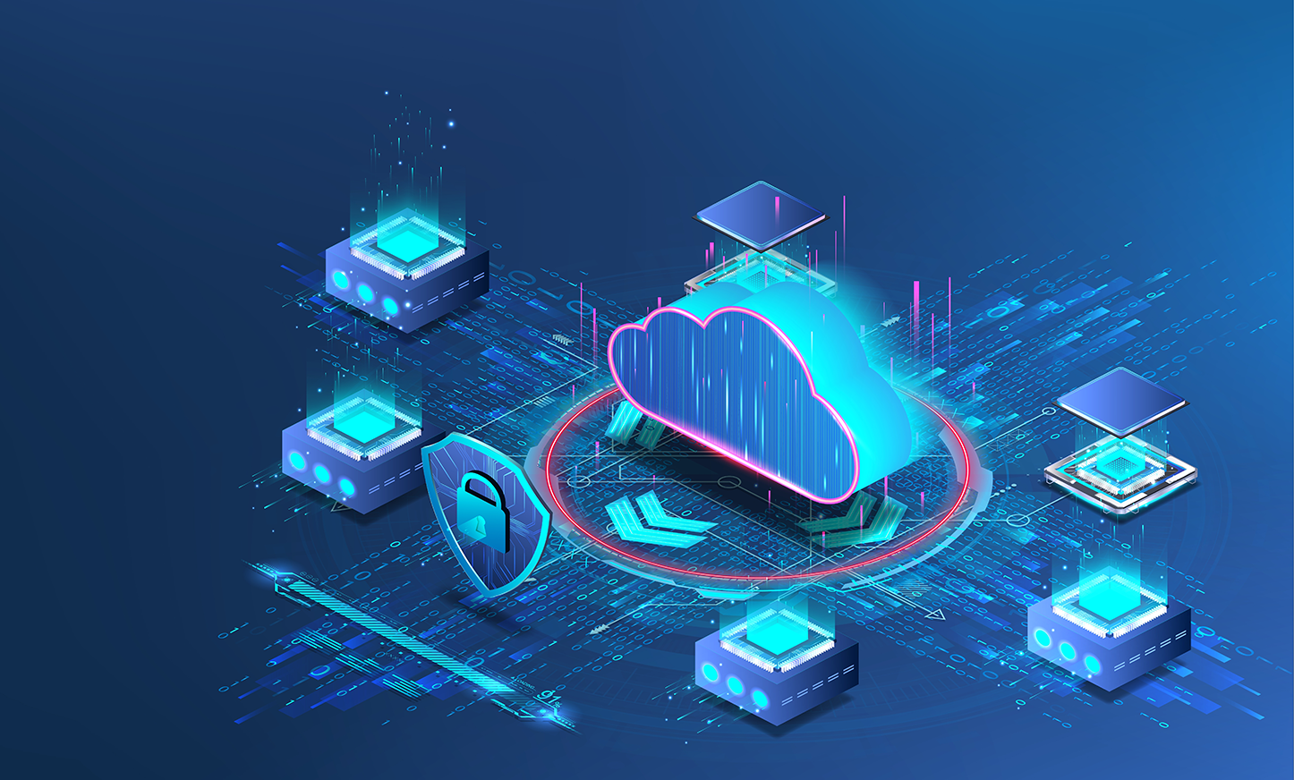 Image of cloud data integration with security illustrates the pros & cons of cloud data integration.