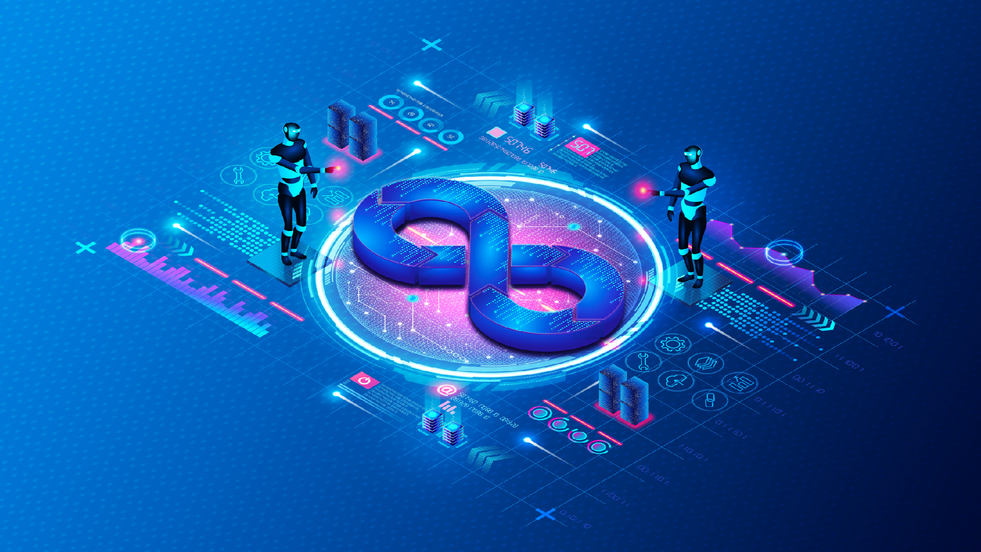 Vector image of the Machine learning operations concept illustrates the impact of GPT4 on data and app integration.
